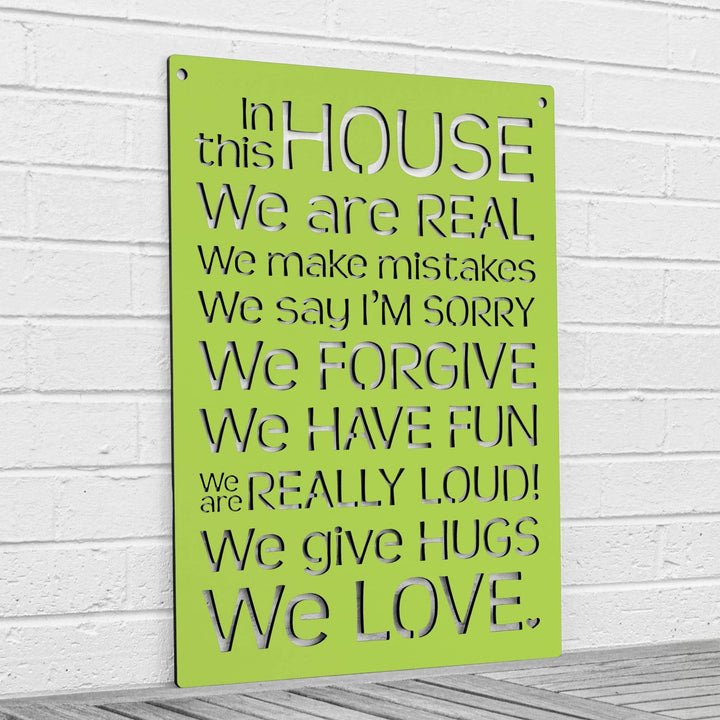 Spunky Fluff Proudly handmade in South Dakota, USA Pear Green "In this House" – House Rules Decorative Wall Sign