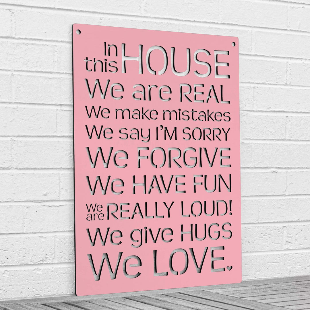 Spunky Fluff Proudly handmade in South Dakota, USA Pink "In this House" – House Rules Decorative Wall Sign