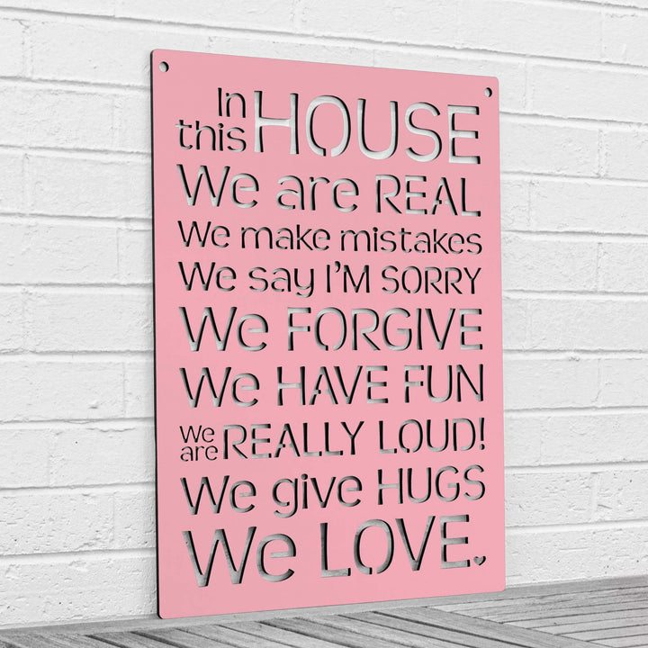 Spunky Fluff Proudly handmade in South Dakota, USA Pink "In this House" – House Rules Decorative Wall Sign