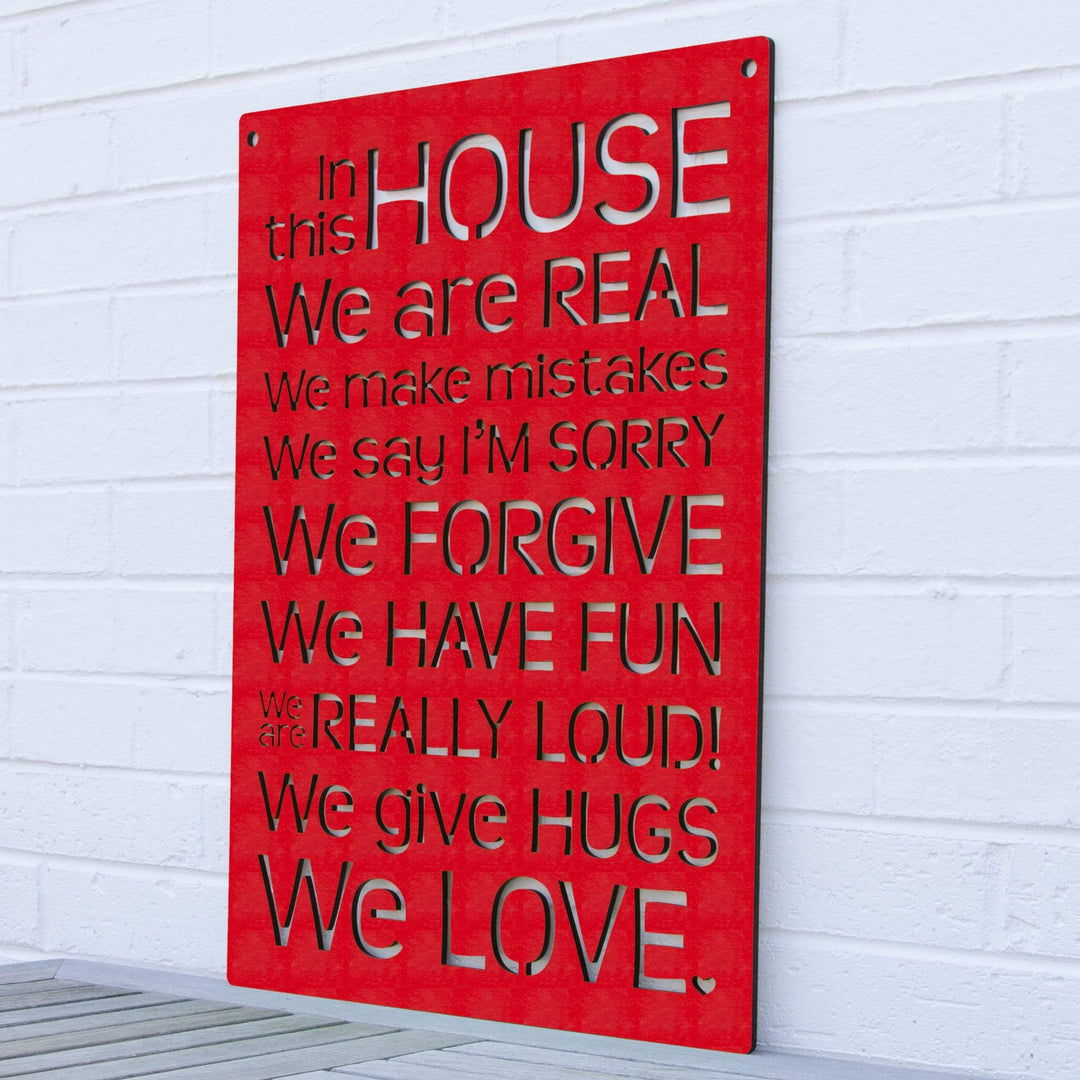 Spunky Fluff Proudly handmade in South Dakota, USA Red "In this House" – House Rules Decorative Wall Sign
