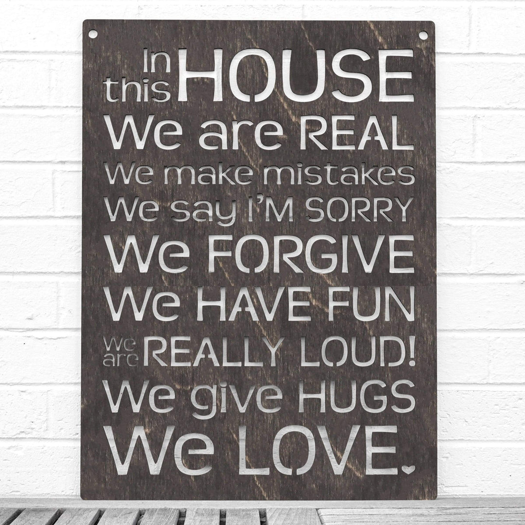 Spunky Fluff Proudly handmade in South Dakota, USA Weathered Ebony "In this House" – House Rules Decorative Wall Sign