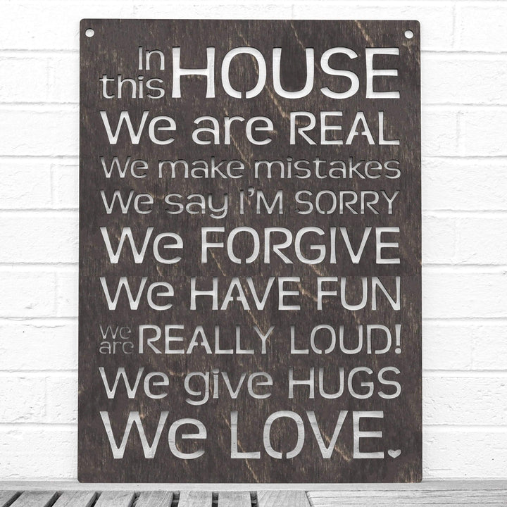 Spunky Fluff Proudly handmade in South Dakota, USA Weathered Ebony "In this House" – House Rules Decorative Wall Sign