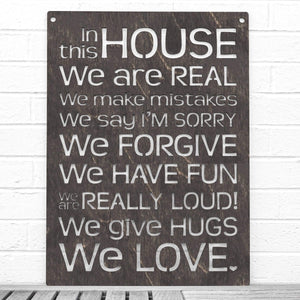 Spunky Fluff Proudly handmade in South Dakota, USA Weathered Ebony "In this House" – House Rules Decorative Wall Sign
