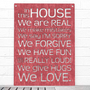 Spunky Fluff Proudly handmade in South Dakota, USA Weathered Red "In this House" – House Rules Decorative Wall Sign