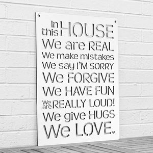 Spunky Fluff Proudly handmade in South Dakota, USA White "In this House" – House Rules Decorative Wall Sign
