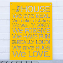 Load image into Gallery viewer, Spunky Fluff Proudly handmade in South Dakota, USA Yellow &quot;In this House&quot; – House Rules Decorative Wall Sign
