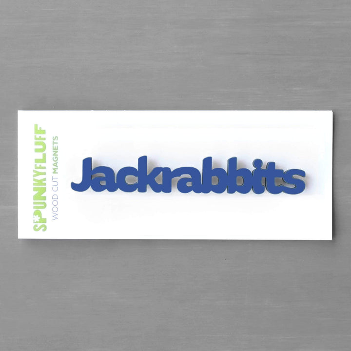 Blue Jackrabbits Tiny Word Magnet by Spunky Fluff in gift packaging