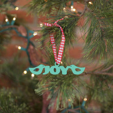 Load image into Gallery viewer, Spunky Fluff Proudly handmade in South Dakota, USA Turquoise Joy Tiny Word Ornament
