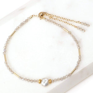 Mickey Lynn Proudly Handmade in Georgia, USA Labradorite Pearl Gold Bracelet