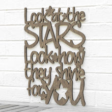 Load image into Gallery viewer, Spunky Fluff Proudly handmade in South Dakota, USA Medium / Weathered Brown &quot;Look At The Stars&quot; Wall Décor (From Coldplay&#39;s &quot;Yellow&quot;)
