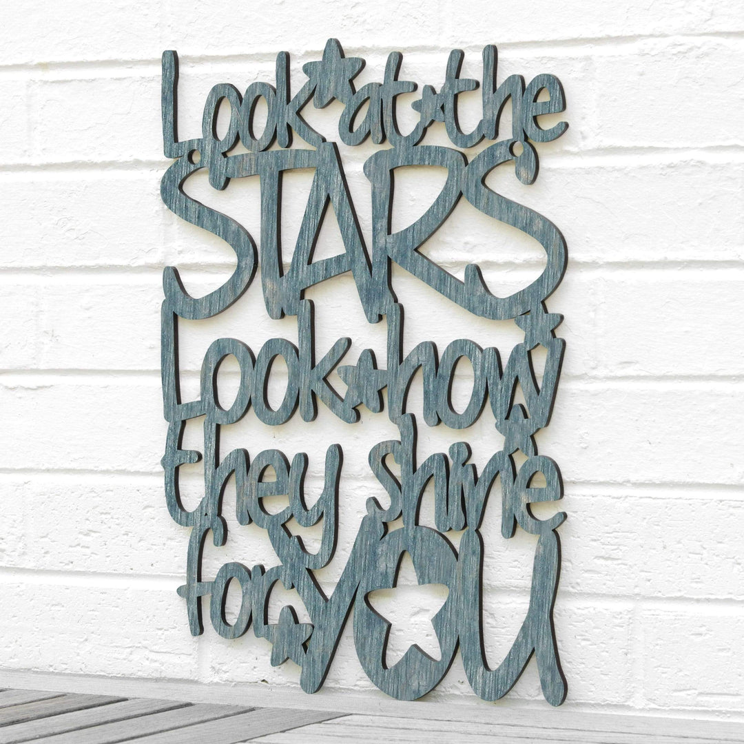 Spunky Fluff Proudly handmade in South Dakota, USA Medium / Weathered Denim "Look At The Stars" Wall Décor (From Coldplay&