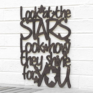 Spunky Fluff Proudly handmade in South Dakota, USA Medium / Weathered Ebony "Look At The Stars" Wall Décor (From Coldplay's "Yellow")