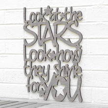 Load image into Gallery viewer, Spunky Fluff Proudly handmade in South Dakota, USA Medium / Weathered Gray &quot;Look At The Stars&quot; Wall Décor (From Coldplay&#39;s &quot;Yellow&quot;)
