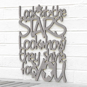 Spunky Fluff Proudly handmade in South Dakota, USA Medium / Weathered Gray "Look At The Stars" Wall Décor (From Coldplay's "Yellow")