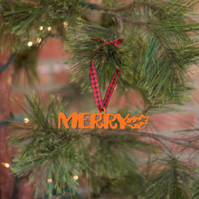 Load image into Gallery viewer, Spunky Fluff Proudly handmade in South Dakota, USA Ornament / Orange Merry Tiny Word Ornament
