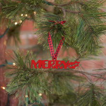 Load image into Gallery viewer, Spunky Fluff Proudly handmade in South Dakota, USA Ornament / Red Merry Tiny Word Ornament
