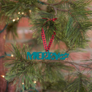 Spunky Fluff Proudly handmade in South Dakota, USA Ornament / Teal Merry Tiny Word Ornament