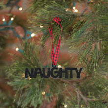Load image into Gallery viewer, Spunky Fluff Proudly handmade in South Dakota, USA Ornament / Black Naughty Tiny Word Ornament
