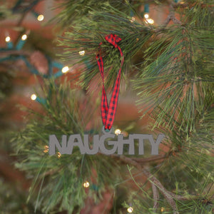 Spunky Fluff Proudly handmade in South Dakota, USA Ornament / Charcoal Gray Naughty Tiny Word Ornament
