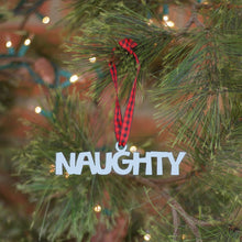 Load image into Gallery viewer, Spunky Fluff Proudly handmade in South Dakota, USA Ornament / Powder Naughty Tiny Word Ornament
