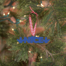 Load image into Gallery viewer, Spunky Fluff Proudly handmade in South Dakota, USA Ornament / Cobalt Blue Nice Tiny Word Ornament
