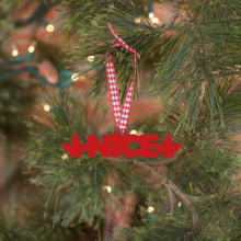 Load image into Gallery viewer, Spunky Fluff Proudly handmade in South Dakota, USA Ornament / Red Nice Tiny Word Ornament
