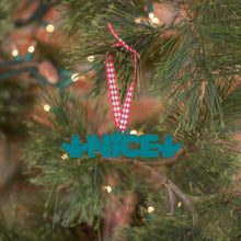 Load image into Gallery viewer, Spunky Fluff Proudly handmade in South Dakota, USA Ornament / Teal Nice Tiny Word Ornament
