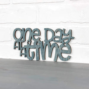 Spunky Fluff Proudly handmade in South Dakota, USA Small / Weathered Denim "One Day At A Time" Decorative Wall Sign