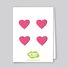 Load image into Gallery viewer, Spunky Fluff Proudly handmade in South Dakota, USA Magenta Painted Mini-heart Magnets
