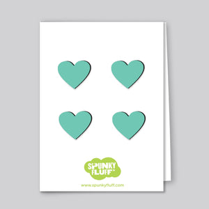 Spunky Fluff Proudly handmade in South Dakota, USA Teal Painted Mini-heart Magnets