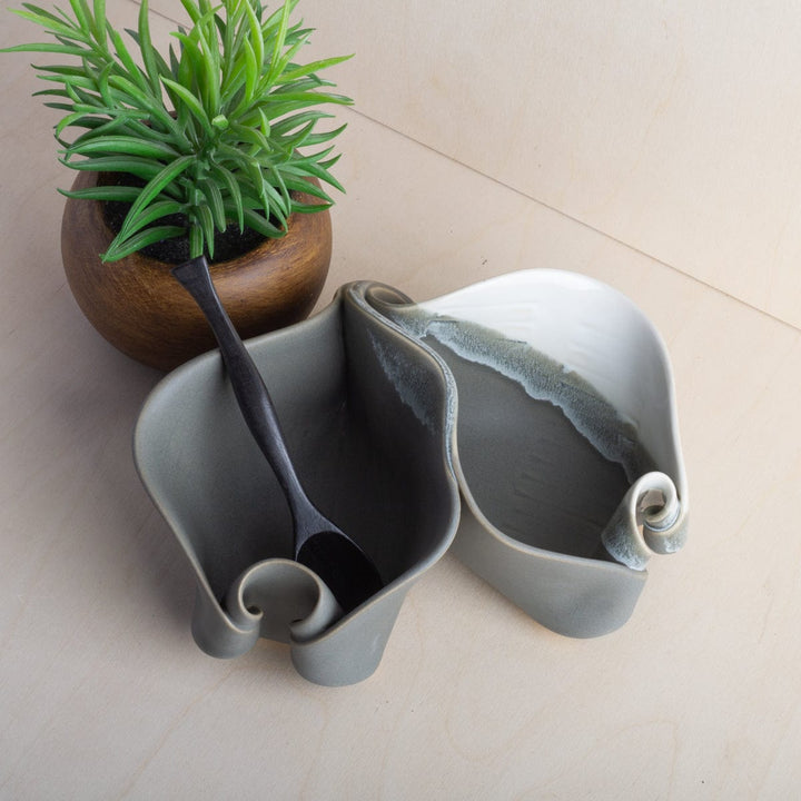 Hilborn Pottery Proudly Handmade in Ontario, CA Grey &amp; White Pistachio Dish