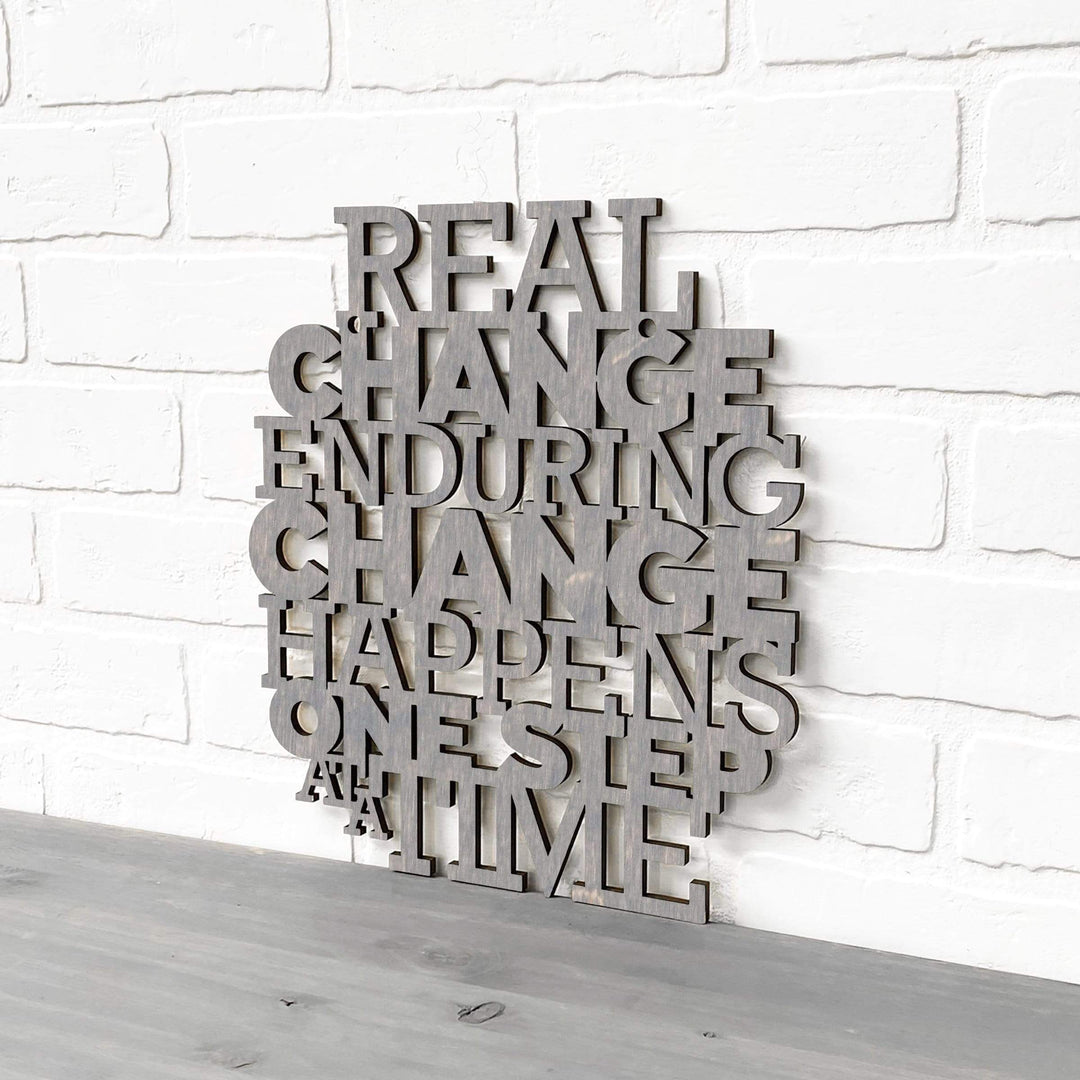 Spunky Fluff Proudly Handmade in South Dakota, USA Medium / Weathered Gray Real Change Happens One Step At A Time-RBG