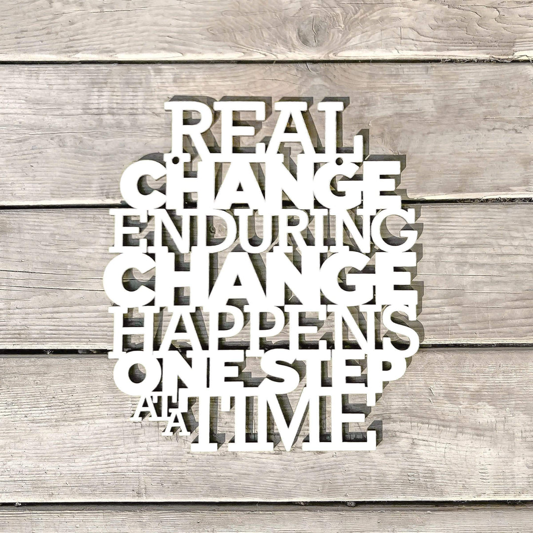 Spunky Fluff Proudly Handmade in South Dakota, USA Medium / White Real Change Happens One Step At A Time-RBG