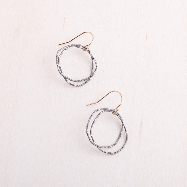 Black Silver Shimmer Organic Circle Earrings by Original Hardware, product view