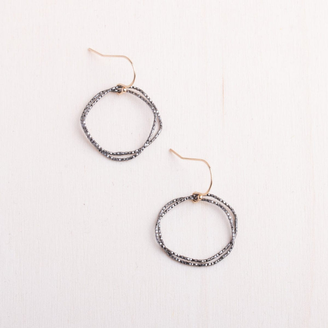 Black Silver Shimmer Organic Circle Earrings by Original Hardware, alternate view 1