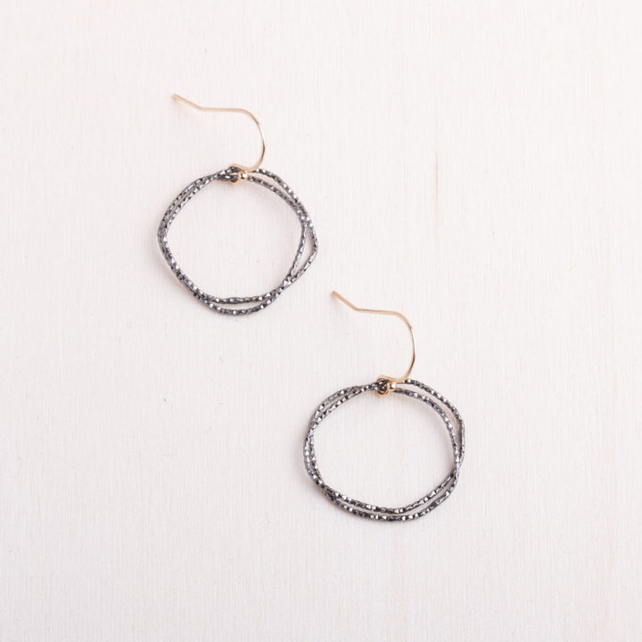 Black Silver Shimmer Organic Circle Earrings by Original Hardware, alternate view 1