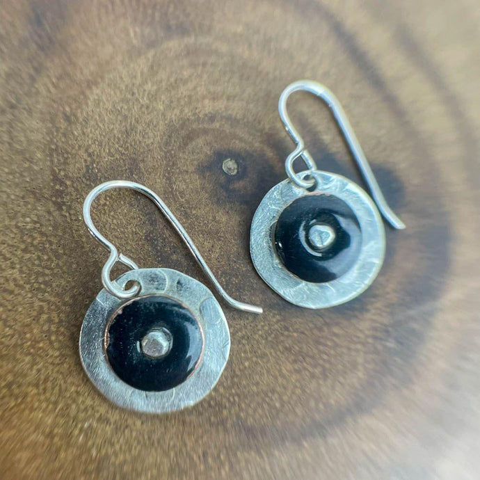 Joanna Craft Jewelry Proudly Handmade in California, USA Simple Circle Sterling Silver Enamel Earrings Black