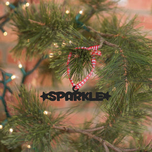 Spunky Fluff Proudly Handmade in South Dakota, USA Ornament / Black Sparkle Tiny Word Ornament