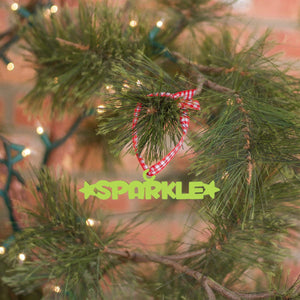 Spunky Fluff Proudly Handmade in South Dakota, USA Ornament / Pear Green Sparkle Tiny Word Ornament