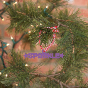Spunky Fluff Proudly Handmade in South Dakota, USA Ornament / Purple Sparkle Tiny Word Ornament