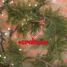 Load image into Gallery viewer, Spunky Fluff Proudly Handmade in South Dakota, USA Ornament / Red Sparkle Tiny Word Ornament

