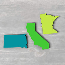 Load image into Gallery viewer, Spunky Fluff Proudly handmade in South Dakota, USA Teal State Shape Pride Magnets
