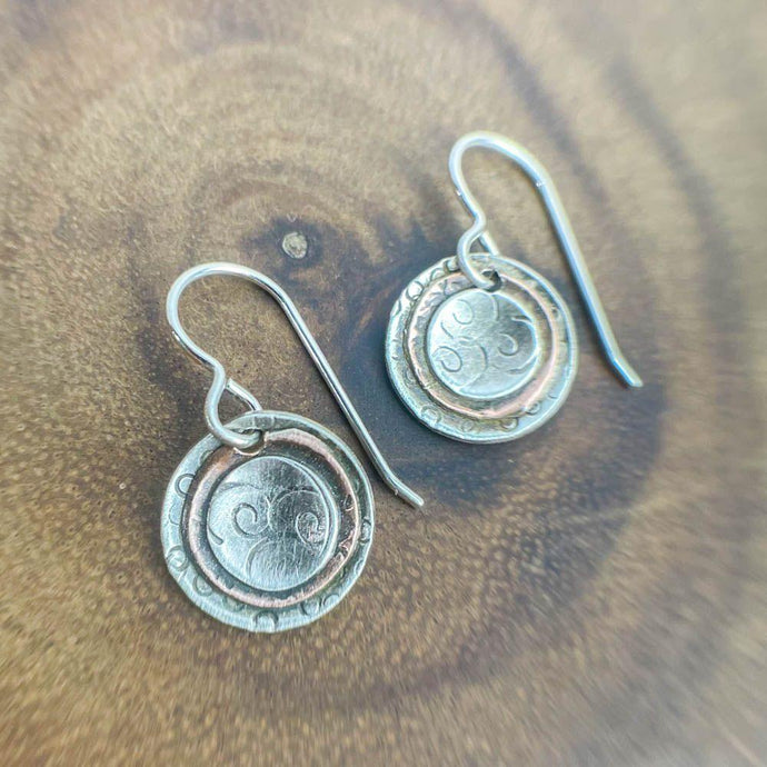 Joanna Craft Jewelry Proudly Handmade in California, USA Triple Circle Silver and Copper Earring