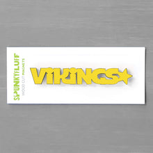 Load image into Gallery viewer, Spunky Fluff Proudly handmade in South Dakota, USA Yellow Vikings-Tiny Word Magnet
