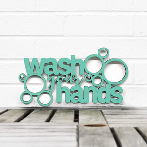Spunky Fluff Proudly handmade in South Dakota, USA Small / Turquoise "Wash Your Hands" Decorative Wall Sign