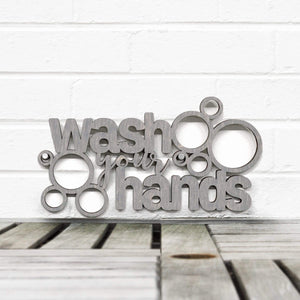 Spunky Fluff Proudly handmade in South Dakota, USA Small / Weathered Gray "Wash Your Hands" Decorative Wall Sign